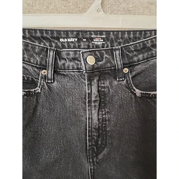 Old Navy Curvy Extra High Rise Wide-Leg Jeans Womens 10 Black Wash NEW - Picture 5 of 11
